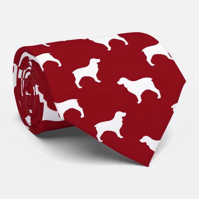 Boykin Spaniel Silhouettes Pattern Red and White Tie (Rolled)