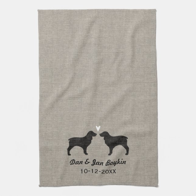 Boykin Spaniel Silhouettes with Heart Tea Towel (Vertical)