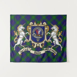Boyle Clan Badge & Unicorns w/Tartan  Tapestry
