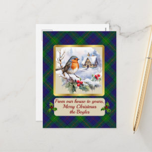 Boyle Crest & Tartan w/Robin Personalised   Holiday Postcard