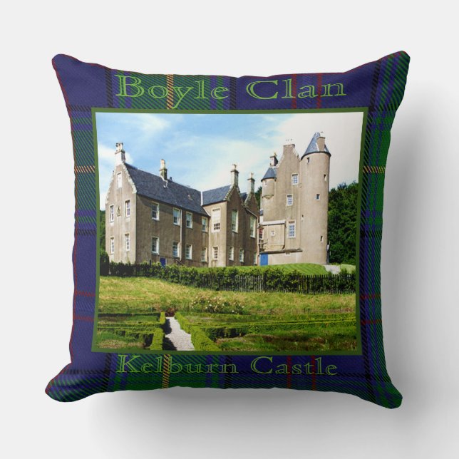 Boyle Scottish Clan's Kelburn Castle Photo Tartan Cushion (Front)