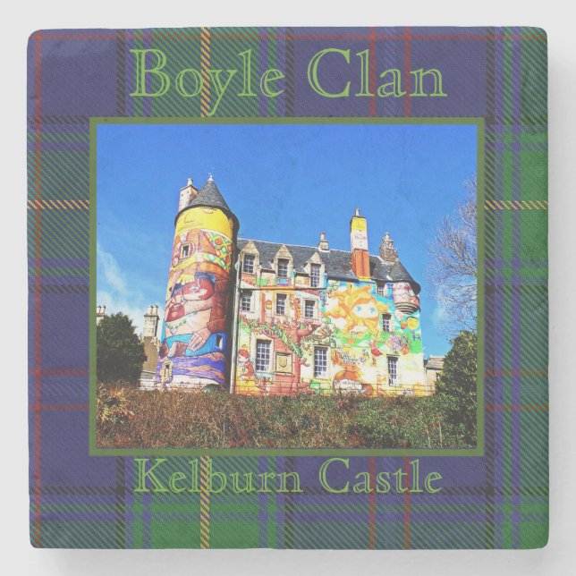 Boyle Scottish Clan's Kelburn Castle Photo Tartan Stone Coaster (Front)