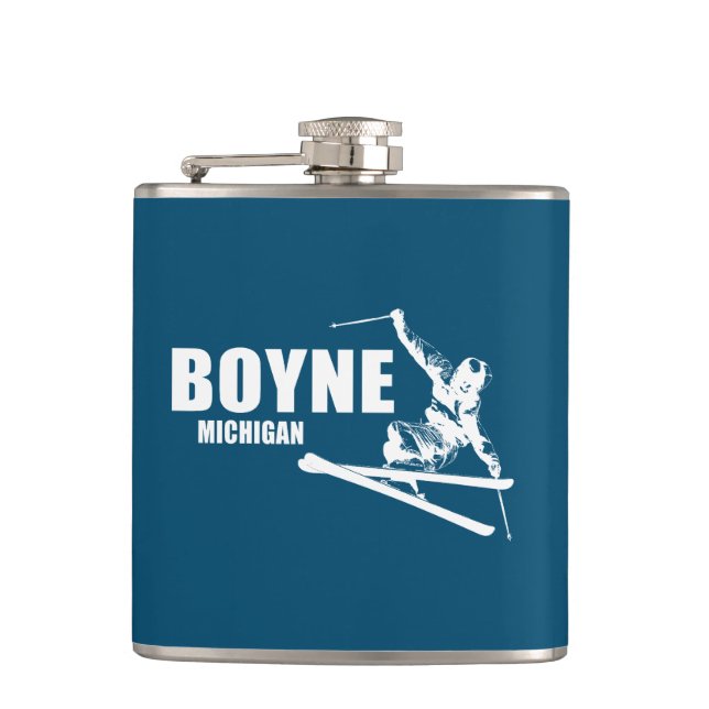 Boyne Mountain Resort Michigan Skier Hip Flask (Front)