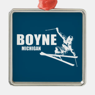Boyne Mountain Resort Michigan Skier Metal Tree Decoration