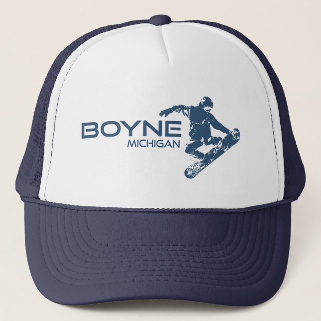 Boyne Mountain Resort Michigan Snowboarder Trucker Hat (Front)