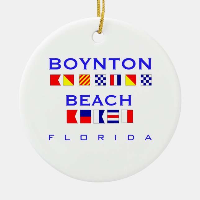 Boynton Beach, FL - Nautical Flag Spelling Ceramic Tree Decoration (Front)