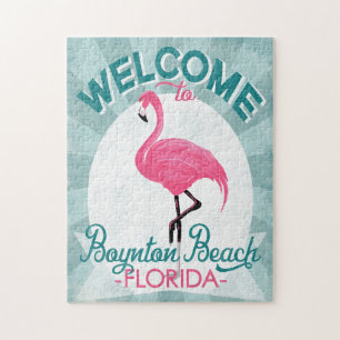 Boynton Beach Florida Pink Flamingo Retro Jigsaw Puzzle