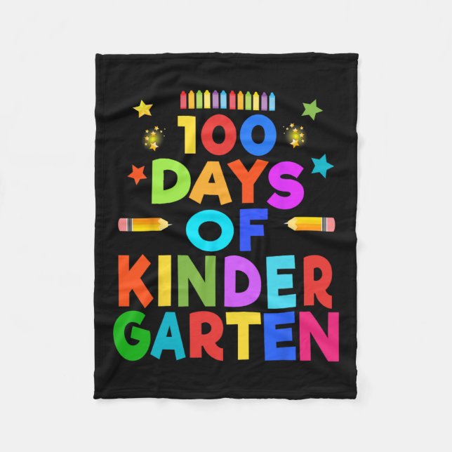 Boys 100 Days Of Kindergarten Celebration Kids Gif Fleece Blanket (Front)