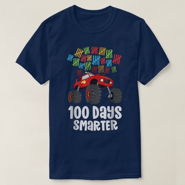 Boys 100th Day of School Shirt Monster Truck 100 S (Design Front)