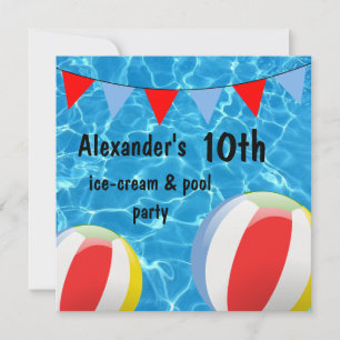 Boy's 10th Ice-Cream & pool Party Invitation