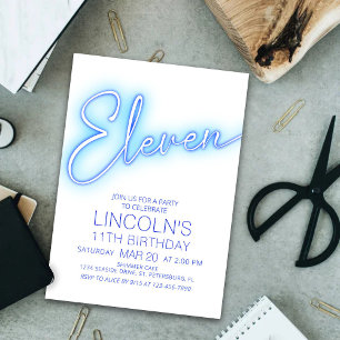 Boys 11th Neon Pool Birthday Invitation