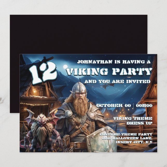 Boys 12th viking birthday Warrior & Demons Invitation (Front/Back)