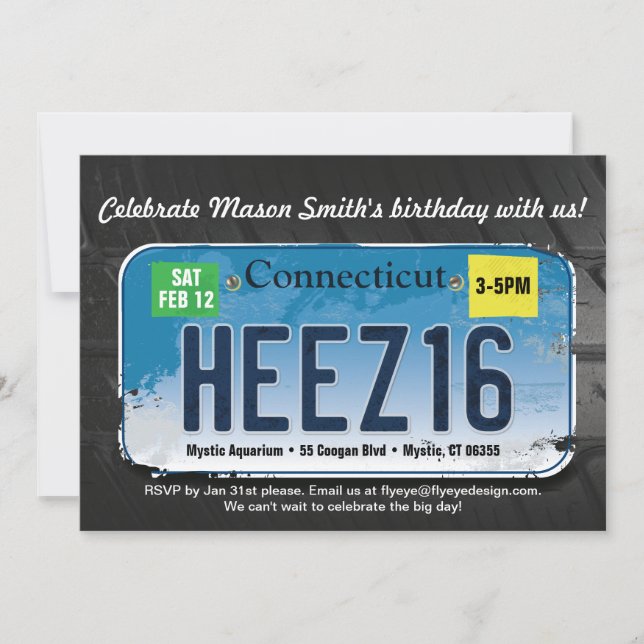 Boy's 16th Birthday Connecticut License Invitation (Front)