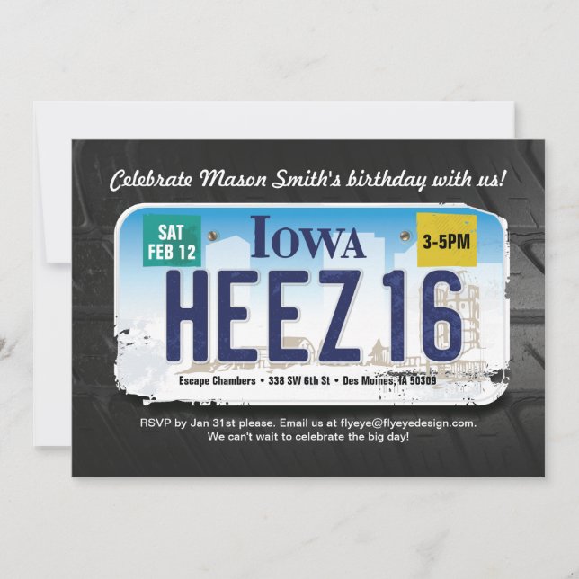 Boy's 16th Birthday Iowa License Invitation (Front)