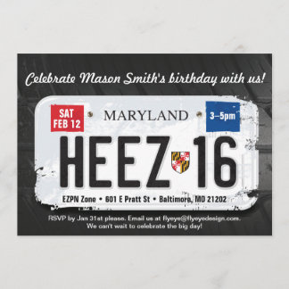 Boy's 16th Birthday Maryland License Invitation