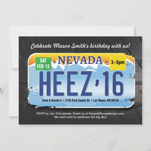 Boy's 16th Birthday Nevada License Invite (Front)