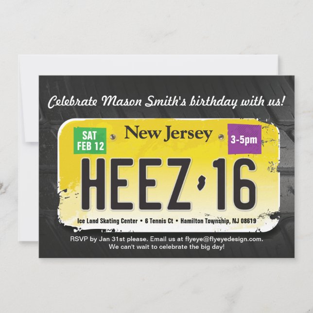 Boy's 16th Birthday New Jersey License Invitation (Front)