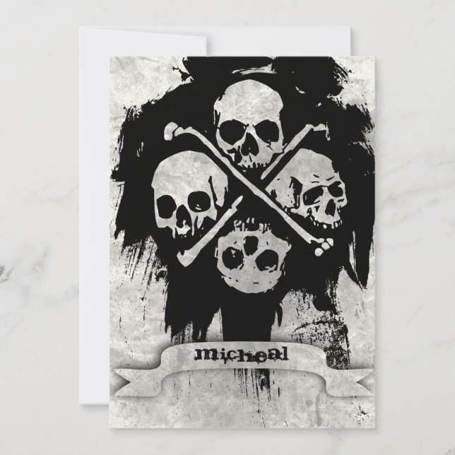Boys 16th Birthday Party Gothic Skulls Invitation (Front)