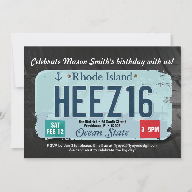 Boy's 16th Birthday RI License Invitation (Front)