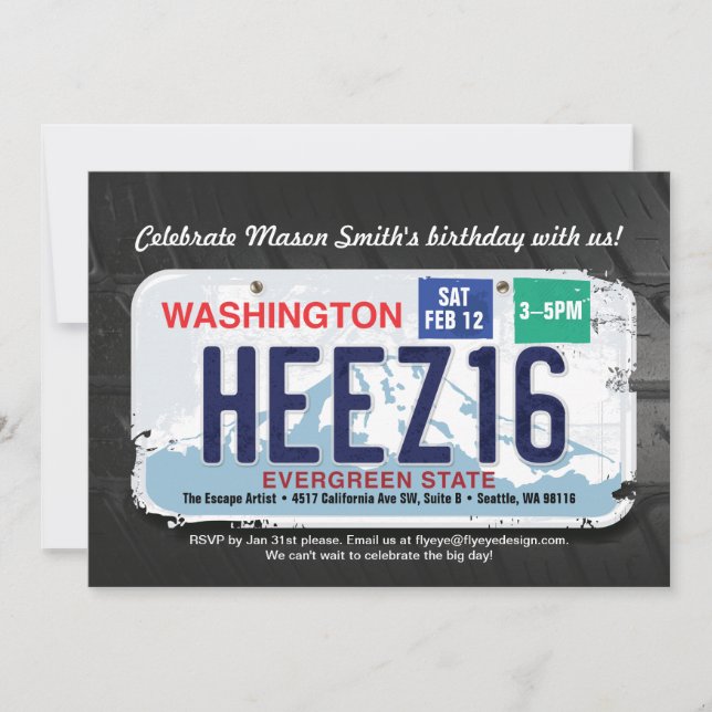 Boy's 16th Birthday Washington License Invitation (Front)
