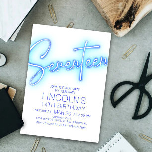 Boys 17th Neon Pool  Birthday Invitation