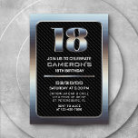 Boy's 18th Birthday Invitation<br><div class="desc">Gear up for a boys' bash with this edgy birthday design for him! Featuring bold, sleek typography over a carbon fibre-like background, this design is built like a two-tonne truck. The chrome metal and black textures just ooze masculine vibes, reminiscent of modern tech, futuristic sci-fi, and industrial grit. Perfect for...</div>