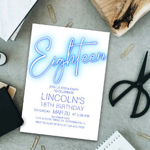 Boys 18th Neon Pool Birthday Invitation