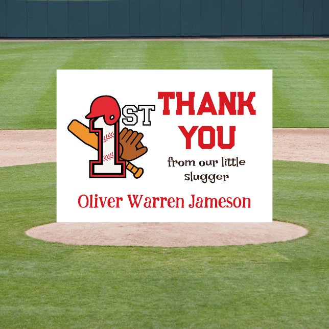 Boy's 1st Birthday Baseball  Thank You Card (boy's baseball 1st birthday thank you card)
