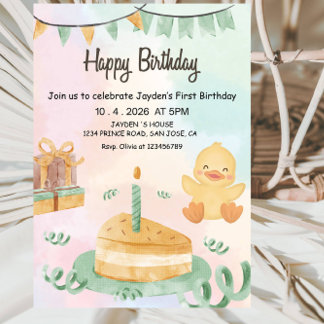 Boys 1st Birthday-Cute Modern Blue First Birthday Invitation