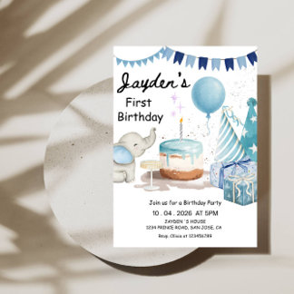 Boys 1st Birthday-Cute Modern Blue First Birthday Invitation