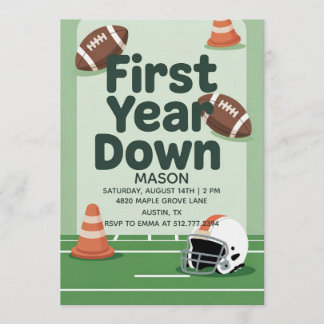 Boy's 1st Birthday First Year Down - Football Bday Invitation