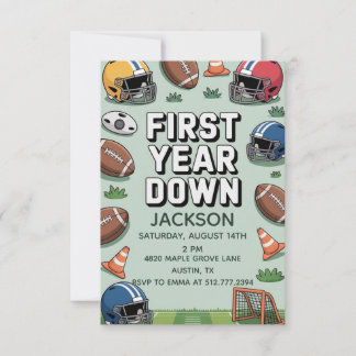 Boy's 1st Birthday First Year Down - Football  Invitation