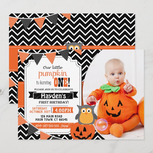 Boys 1st Birthday Halloween Birthday Invite (Front/Back)