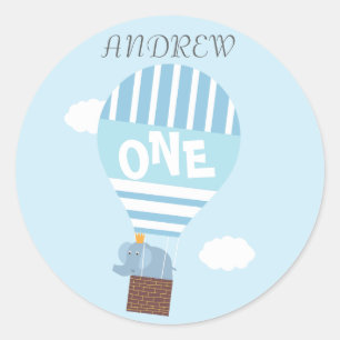 Boys 1st Birthday Hot Air Balloon Elephant Sticker