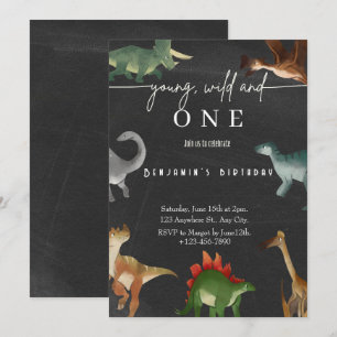 Boy's 1st birthday invitation cute dinosaur party