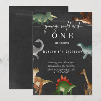 Boy's 1st birthday invitation cute dinosaur party