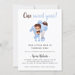 Boy's 1st Birthday Invitation with Big Number 1