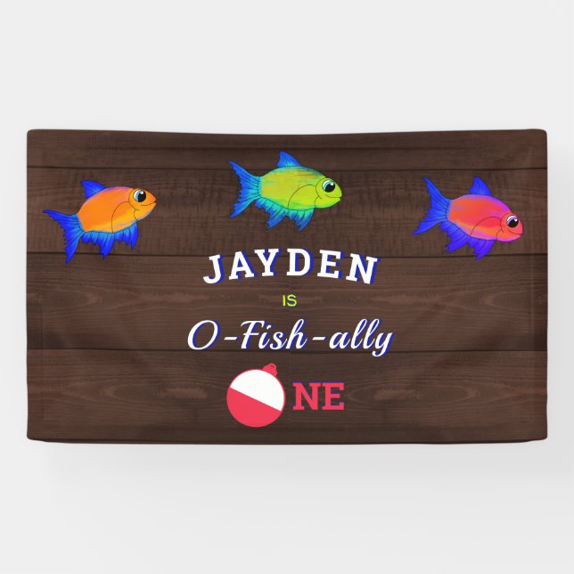 Boys 1st Birthday Little Fisherman O Fishally One Banner (Horizontal)