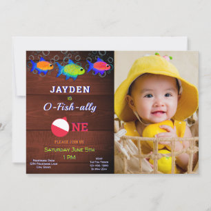 Boys 1st Birthday Little Fisherman O Fishally One Invitation