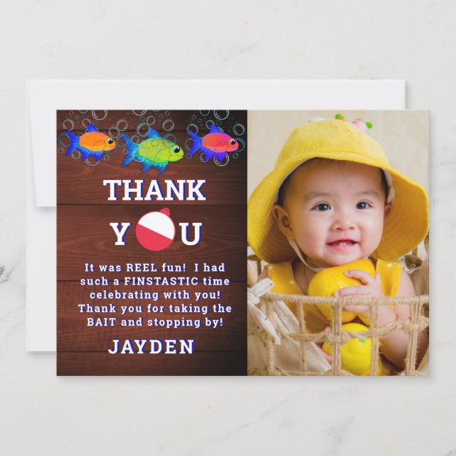 Boys 1st Birthday Little Fisherman O Fishally One  Thank You Card (Front)