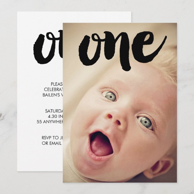 Boys 1st Birthday Number One Photo Overlay Invitation (Front/Back)