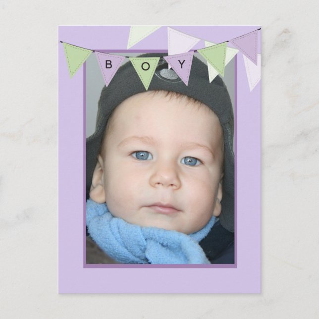 Boy's 1st Birthday Party Banner Photo Invitation Postcard (Front)