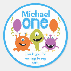 Boys 1st Birthday Party Monsters Sticker