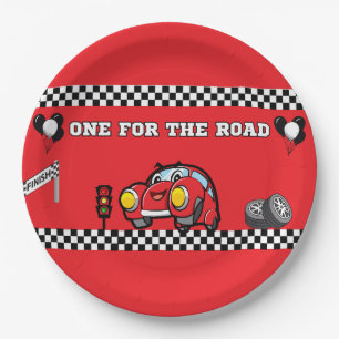 BOY'S 1ST BIRTHDAY ROUND 9" RED RACE CAR  PAPER PLATE