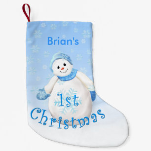 Boy's 1st Christmas Snowman Custom Name Small Christmas Stocking
