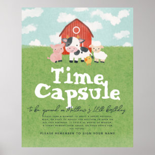 Boys 1st Farm Birthday Time Casule Poster