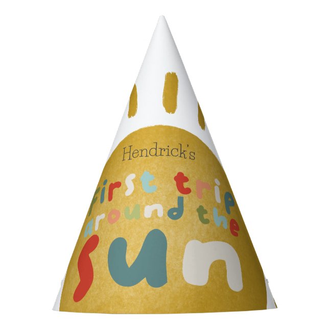 Boys 1st Trip Around The Sun Summer Birthday Party Hat (Front)