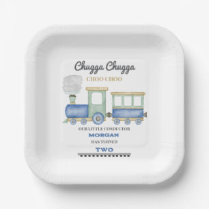 Boy's 2nd Birthday Blue Train Chugga Choo   Paper Plate