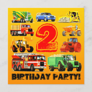 Boys 2nd Birthday Construction Truck Party Invitation