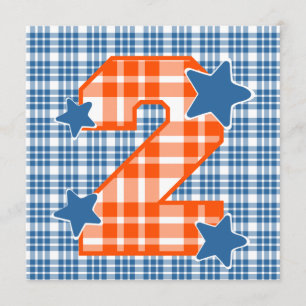 Boy's 2nd Birthday Custom Name Modern Plaid V06C1 Invitation